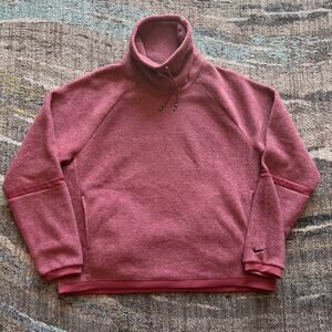 Women's Nike Sportswear Red White Heathered Fleece Pullover Sweatshirt Jacket L